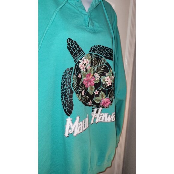 Vintage ALOHA Maui Hawaii Sea Turtle Beach  Teal Sweatshirt Graphic Floral XL - Picture 6 of 7
